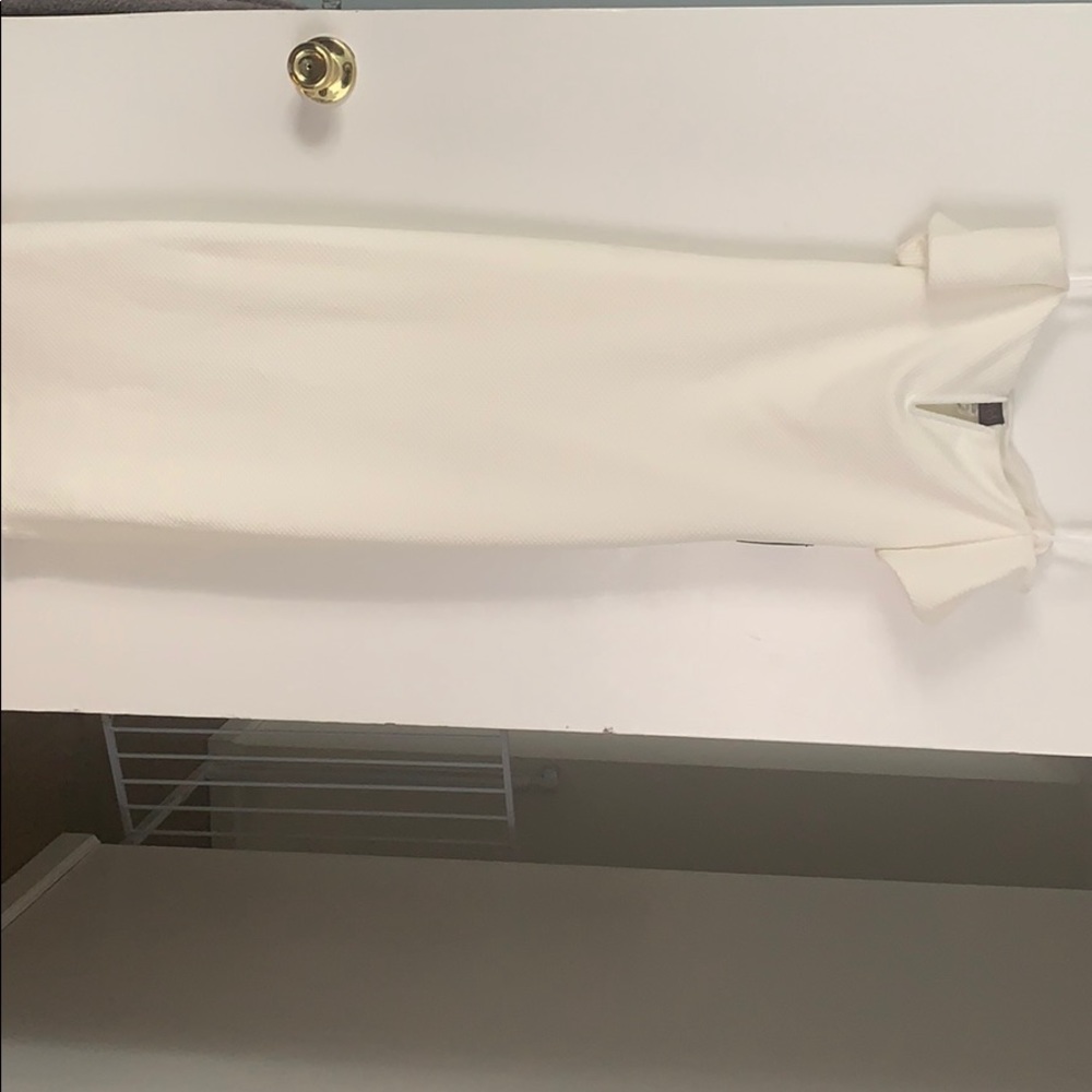 Off the shoulder bodycon mid calf off white dress